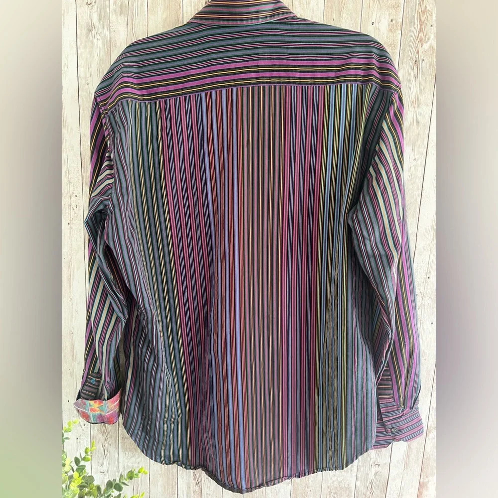 Robert Graham Patterned Striped Button Down Shirt Size Large - Picture 6 of 6